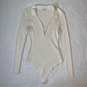 Abercrombie & Fitch Cream Ribbed Sweater Bodysuit
